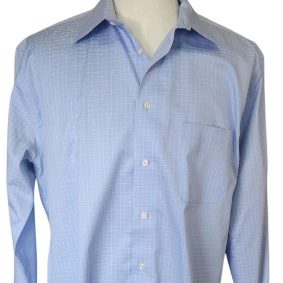 Pronto Uomo Non-Iron Blue Dress Shirt with Point Collar - 17 (36/37) - Picture 1 of 7